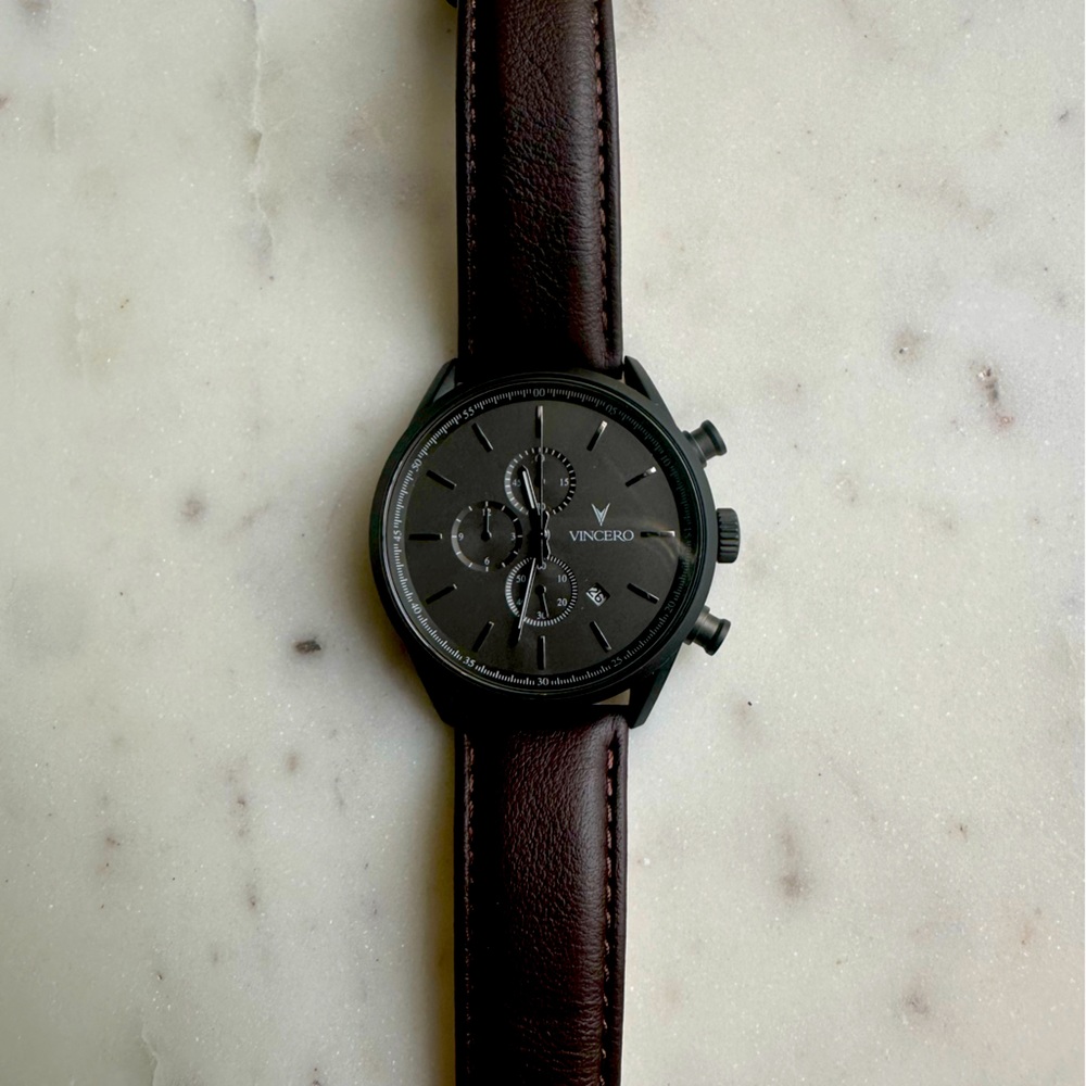 Vincero Men’s Watch 43MM Gunmetal/Walnut Leather Strap